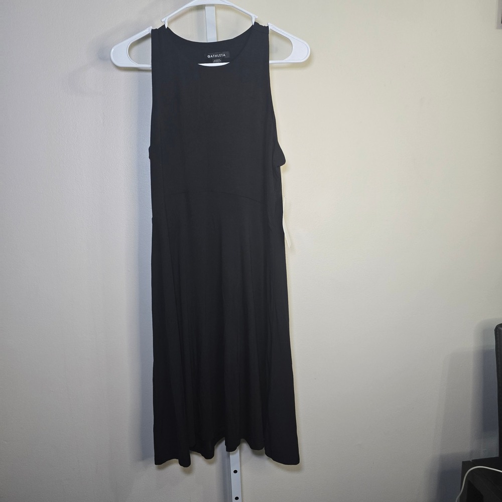Athleta Santorini Thera Dress Black Sleeveless Midi A-Line Womens sz M